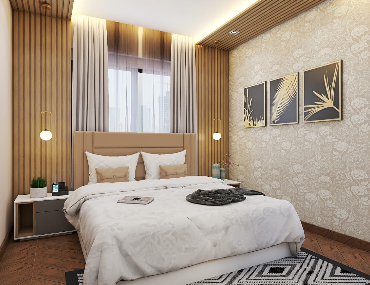 Detail of materials and lighting in a completed space